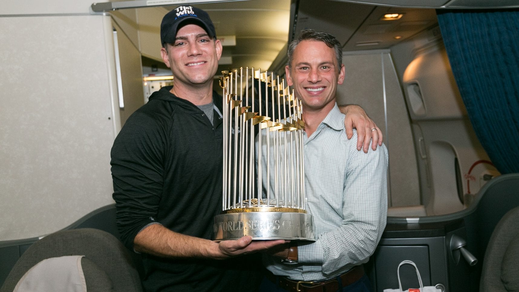 Theo Epstein Signed Chicago Cubs 2016 World Series Holding Trophy