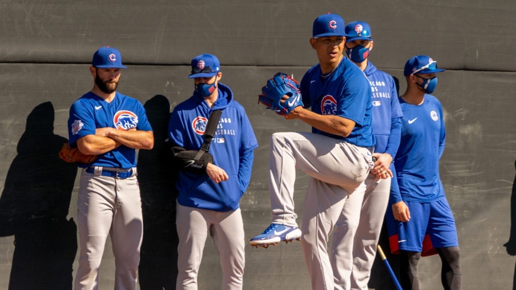 Arrieta Watching Alzolay Bullpen 2