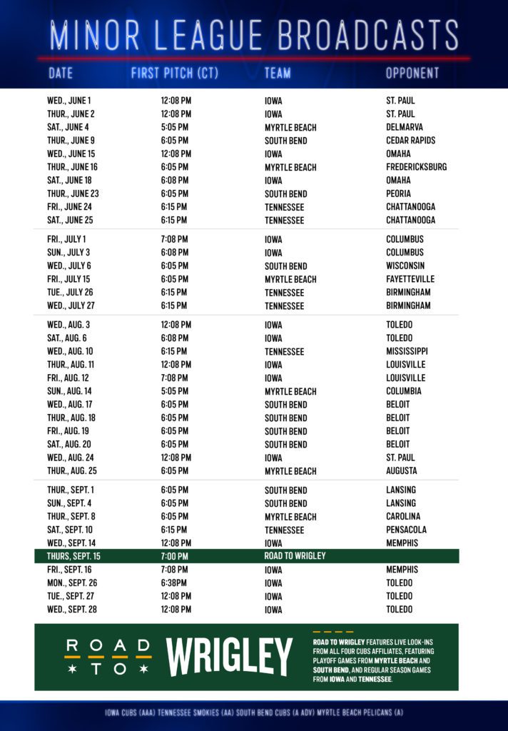 Minor League Schedule Road To Wrigley | Marquee Sports Network - Home