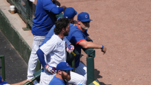David Ross Chats With Dansby In Wrigley Dugout