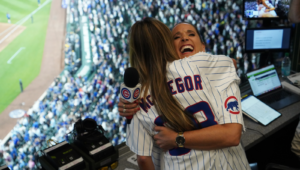 Elise Taylor Hug After Stretch In Booth