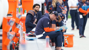 Caleb Williams Sitting On Bench Vs Rams Sideline