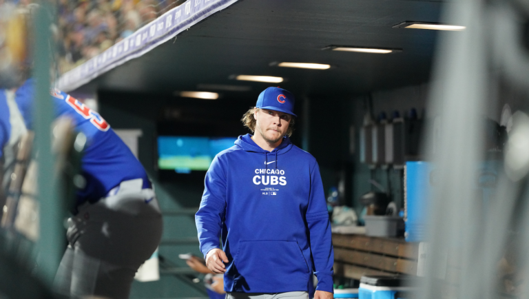 Justin Steele Walking In Dugout With Cubs Hoodie On