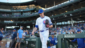 Kyle Hendricks Walks Out To Mound At Wrigley Sept 2024