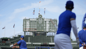 Cubs Hitters Wrigley Flags Scoreboard