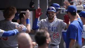 Michael Busch Celebrates Hr Vs Blue Jays
