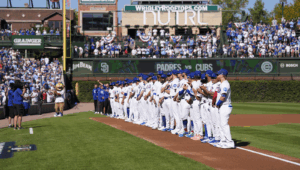 Cubs Team Standing On Foul Line 2025 Wc Series