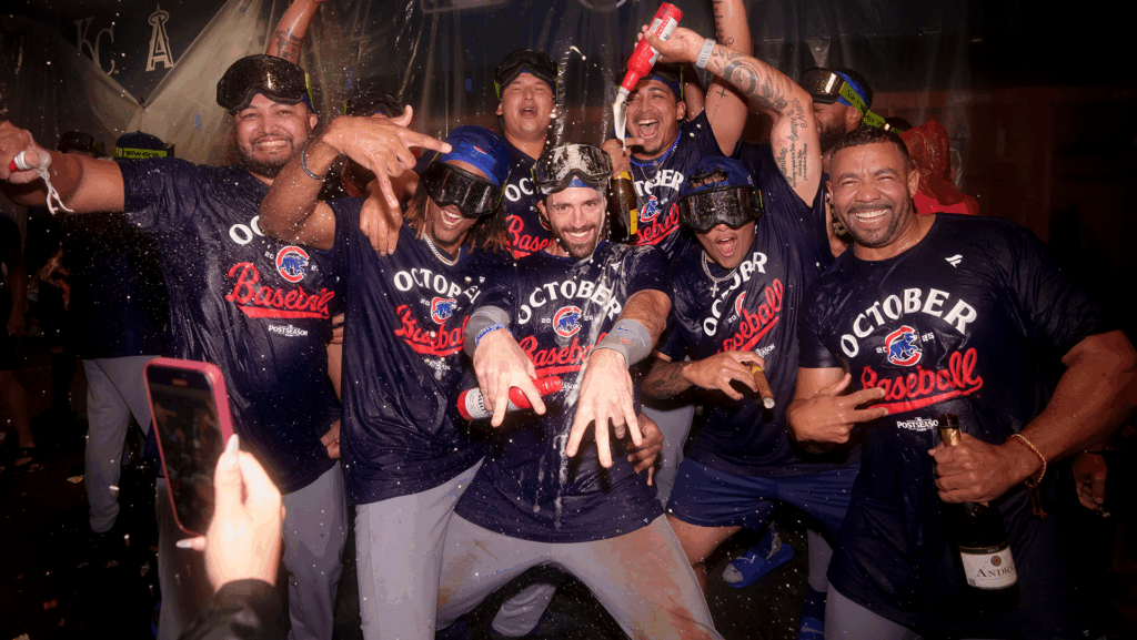 Dansby Swanson Cubs Clubhouse Celebration Playoff Berth