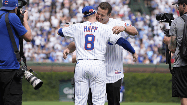 Ian Happ Anthony Rizzo Hug Wrigley Field