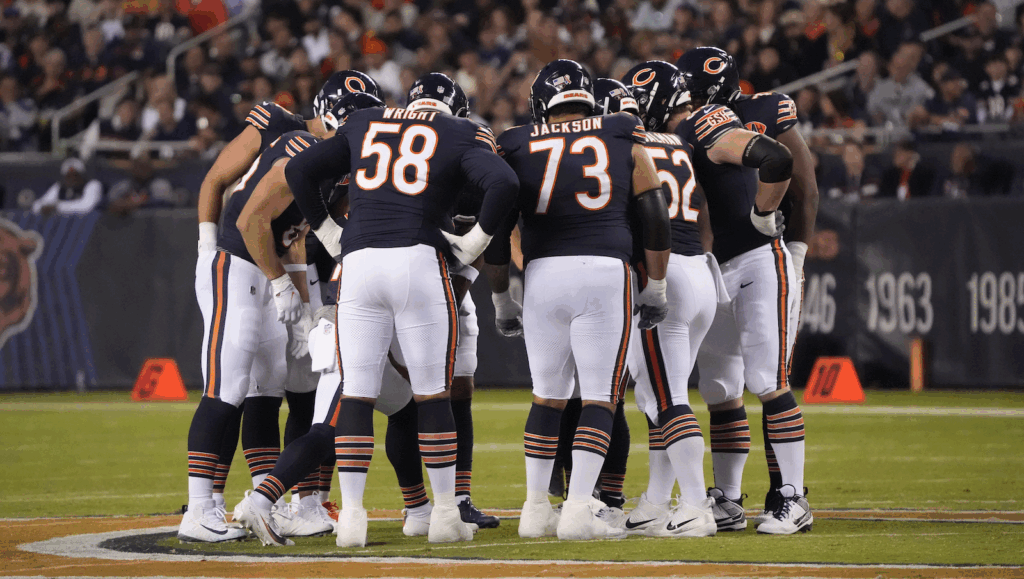 Jonah Jackson Bears Offensive Huddle Week 1 Loss To Vikings
