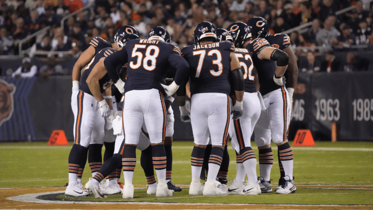 Jonah Jackson Bears Offensive Huddle Week 1 Loss To Vikings