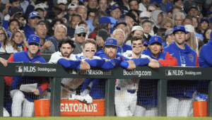 Cubs Dugout Looking On During G3 Nlds